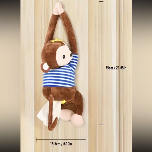 Pipi Monkey Tissue Box Blue and White Stripe hanging Monkey tissue box - Picture 5 of 5